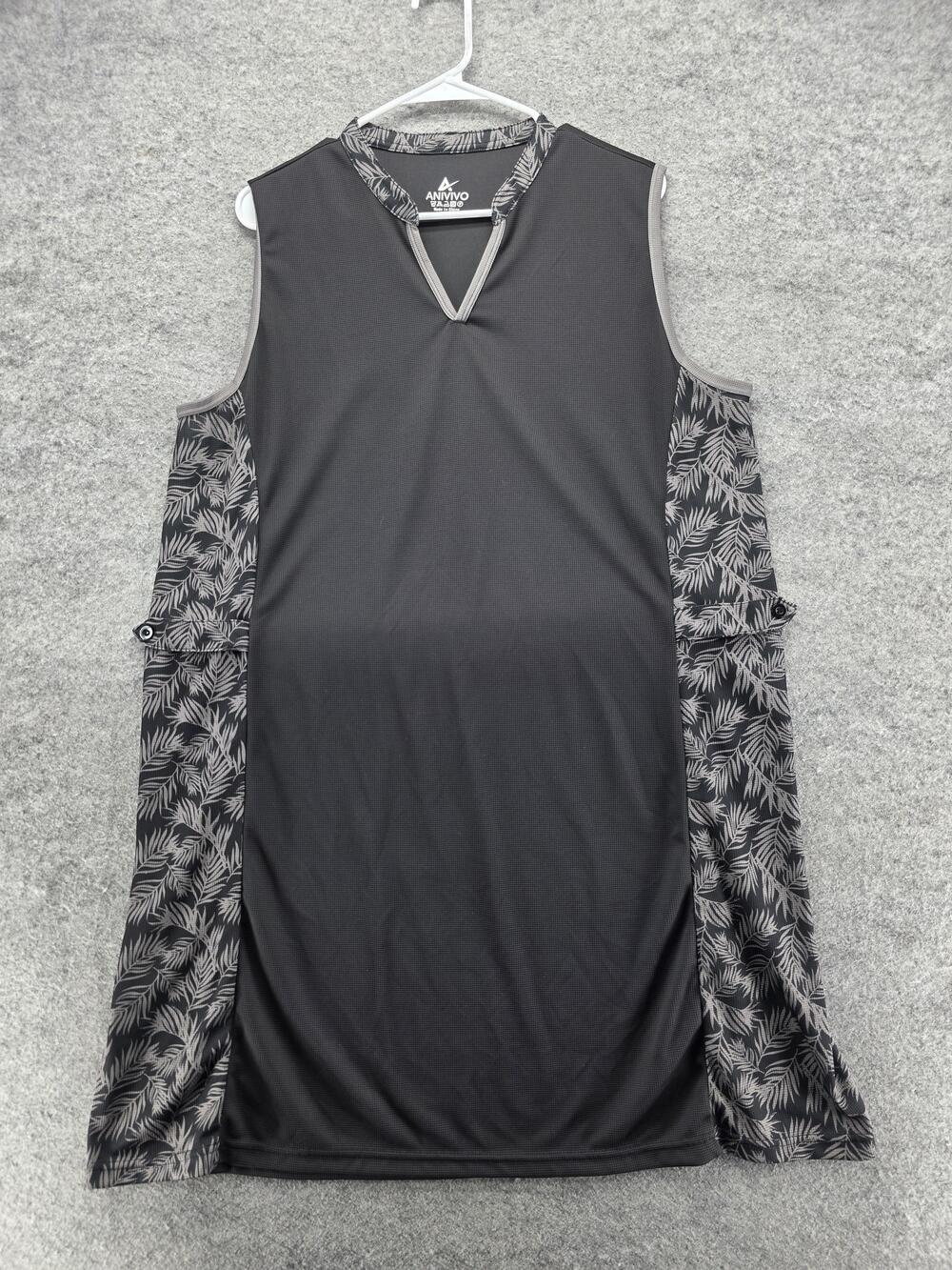 ANIVIVO Dress Womens 2XL Black Tropical Palm Print Sleeveless Tank V Neck Casual